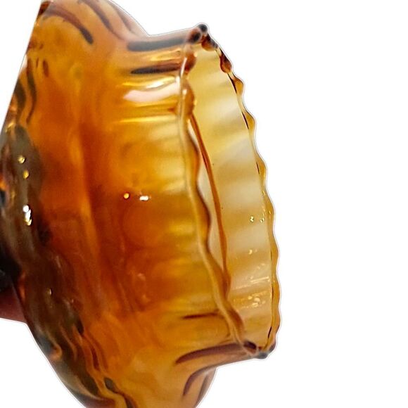 Empoli Amber Glass Candy Dish Lid Apothecary Jar Circus Tent Optic Panel Italy - Picture 6 of 16